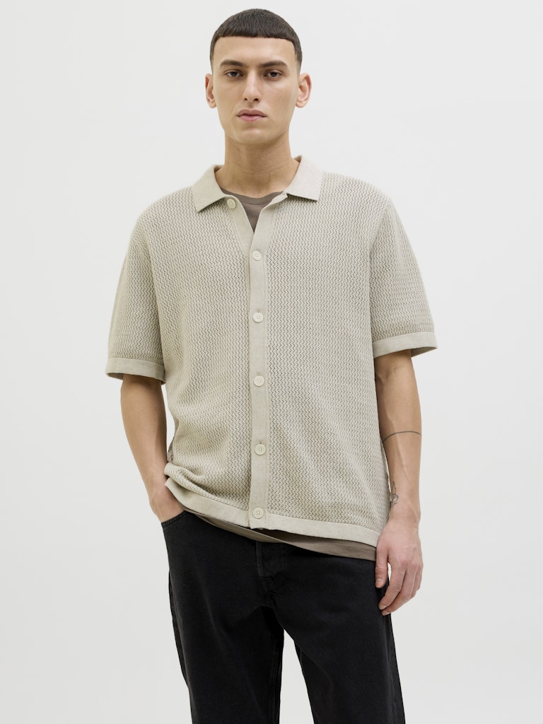 JACK & JONES Kurzarm Strick Polo Hemd Whitecap Gray Melange