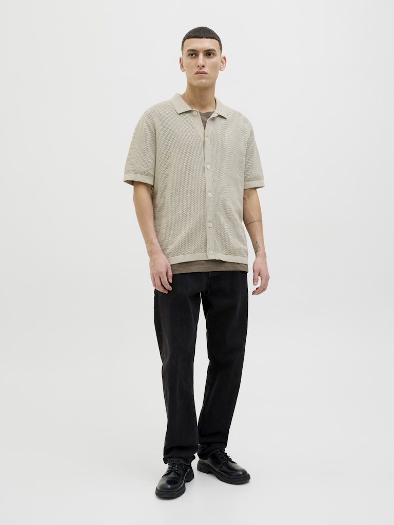 JACK & JONES Kurzarm Strick Polo Hemd Whitecap Gray Melange