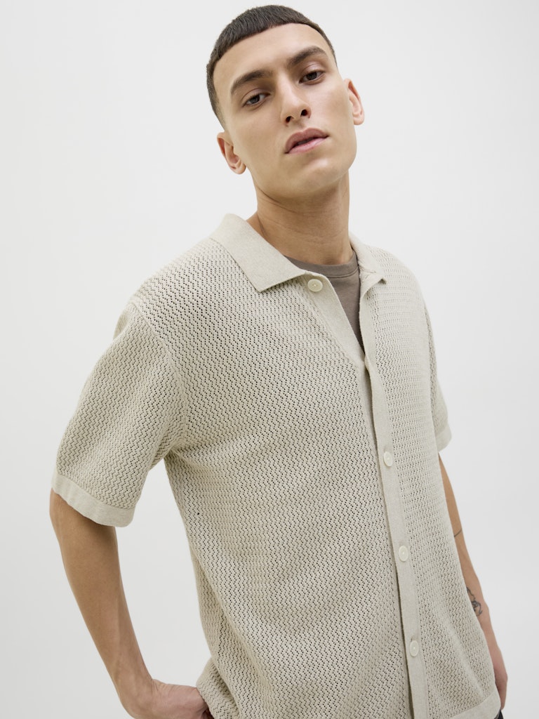 JACK & JONES Kurzarm Strick Polo Hemd Whitecap Gray Melange