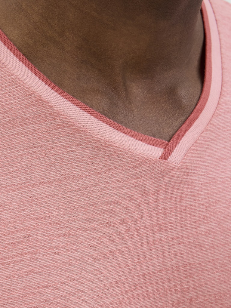 JACK & JONES V Neck T-Shirt Pink Icing