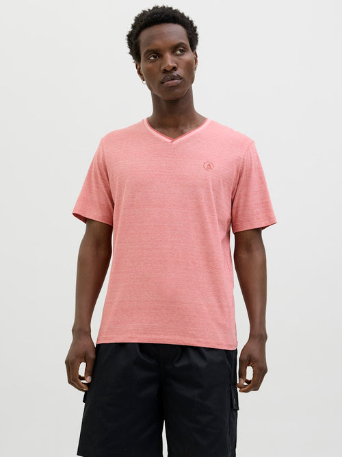 JACK & JONES V Neck T-Shirt Pink Icing