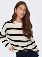 JDY Streifen Pullover Eggnog Black