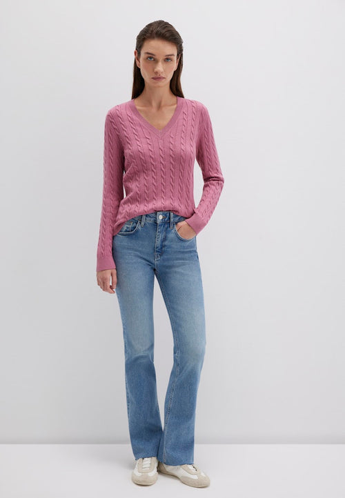MAVI V Neck Zopf Pullover Himbeere