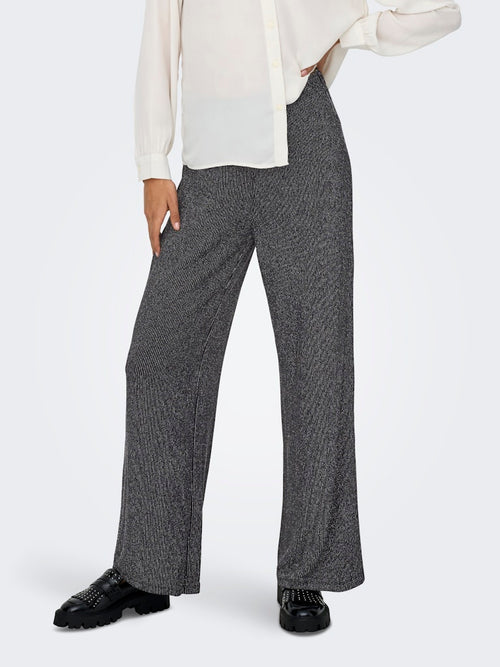 ONLY Weite Glitzer Hose Black Silver