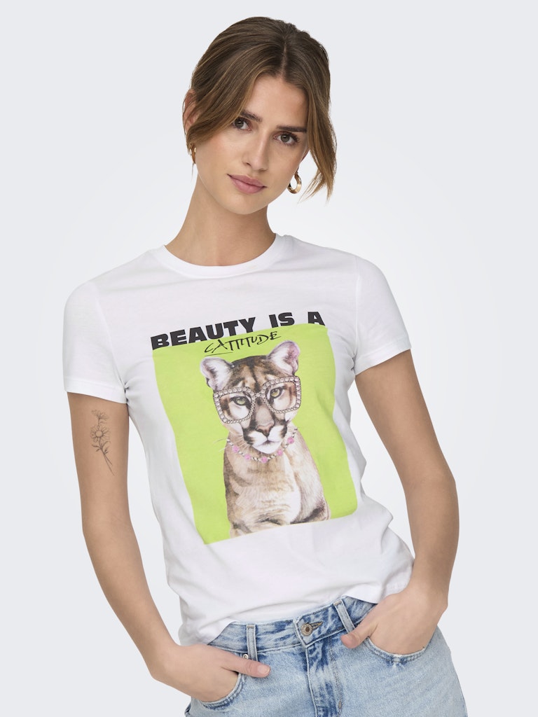 ONLY T-Shirt Bright White Cattitude