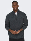 ONLY & SONS Half Zip High Neck Pullover Black Grey