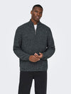 ONLY & SONS Half Zip High Neck Pullover Black Grey