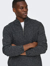 ONLY & SONS Half Zip High Neck Pullover Black Grey