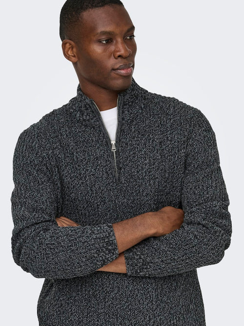 ONLY & SONS Half Zip High Neck Pullover Black Grey