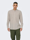 ONLY & SONS Leinen Stehkragen Hemd Chinchilla