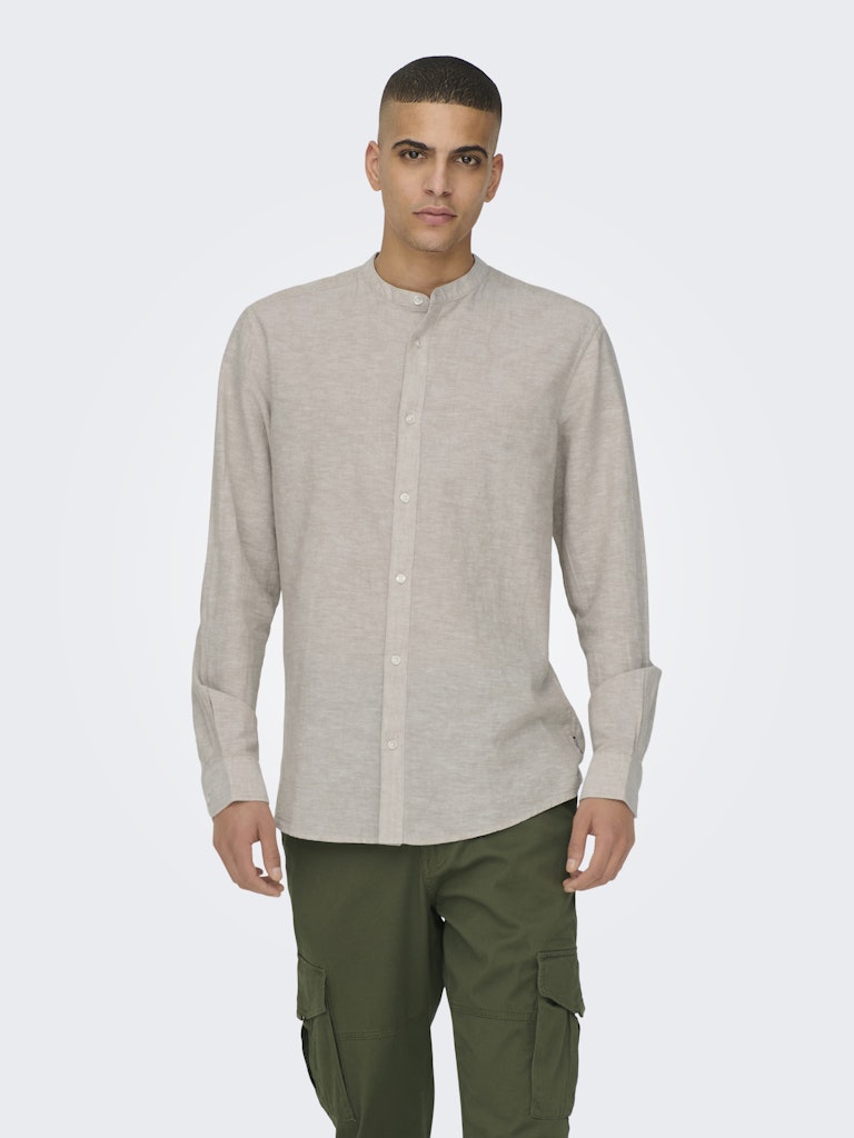 ONLY & SONS Leinen Stehkragen Hemd Chinchilla