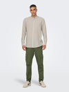 ONLY & SONS Leinen Stehkragen Hemd Chinchilla