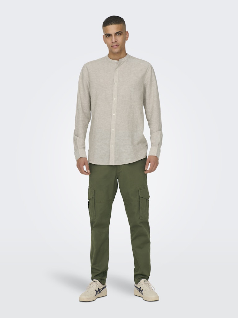 ONLY & SONS Leinen Stehkragen Hemd Chinchilla