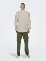 ONLY & SONS Leinen Stehkragen Hemd Chinchilla