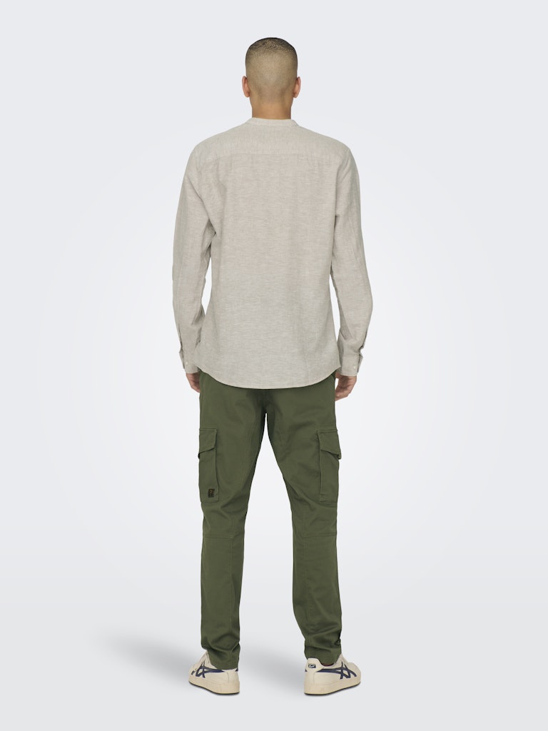 ONLY & SONS Leinen Stehkragen Hemd Chinchilla
