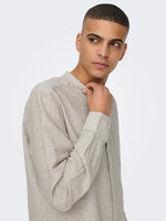 ONLY & SONS Leinen Stehkragen Hemd Chinchilla