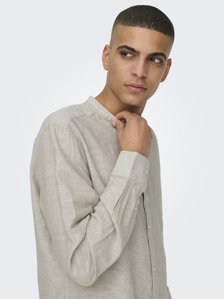 ONLY & SONS Leinen Stehkragen Hemd Chinchilla