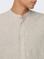ONLY & SONS Leinen Stehkragen Hemd Chinchilla