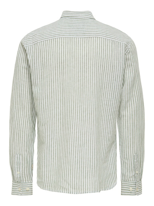 ONLY & SONS Leinen Streifen Hemd Sea Spray