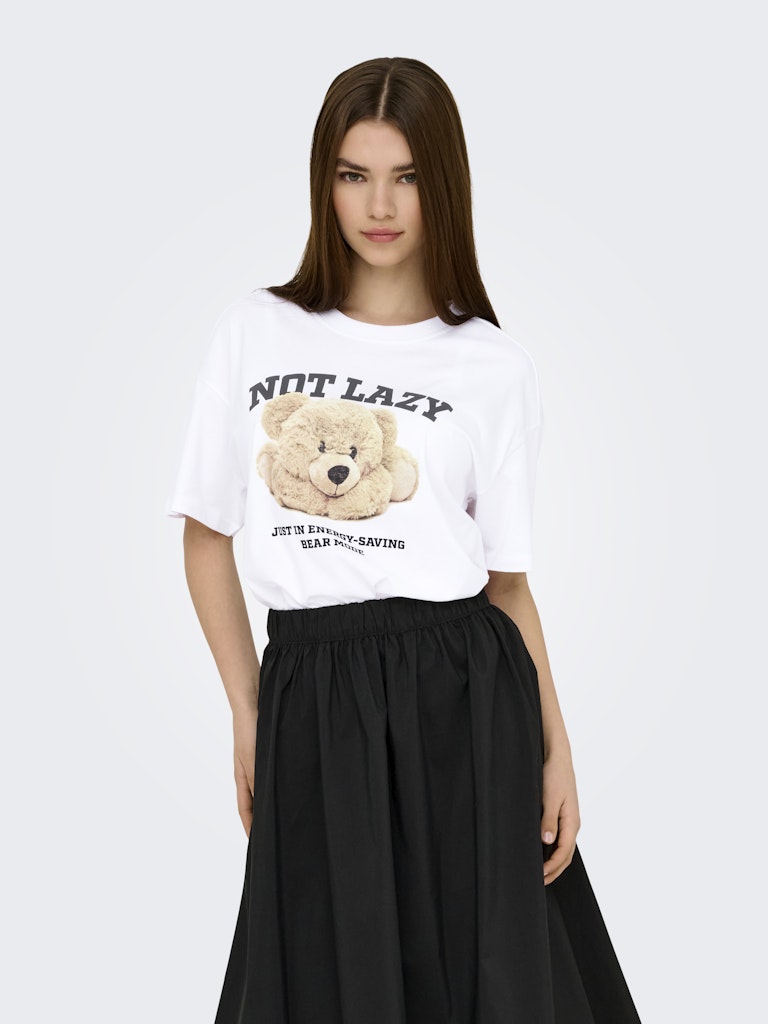 ONLY Frontprint T-Shirt Bright White Lazy