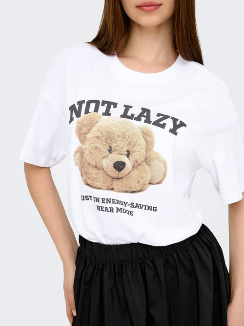 ONLY Frontprint T-Shirt Bright White Lazy