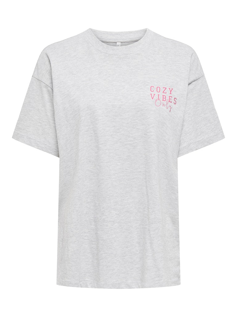 ONLY Backprint T-Shirt Light Grey Melange Cozy Bear