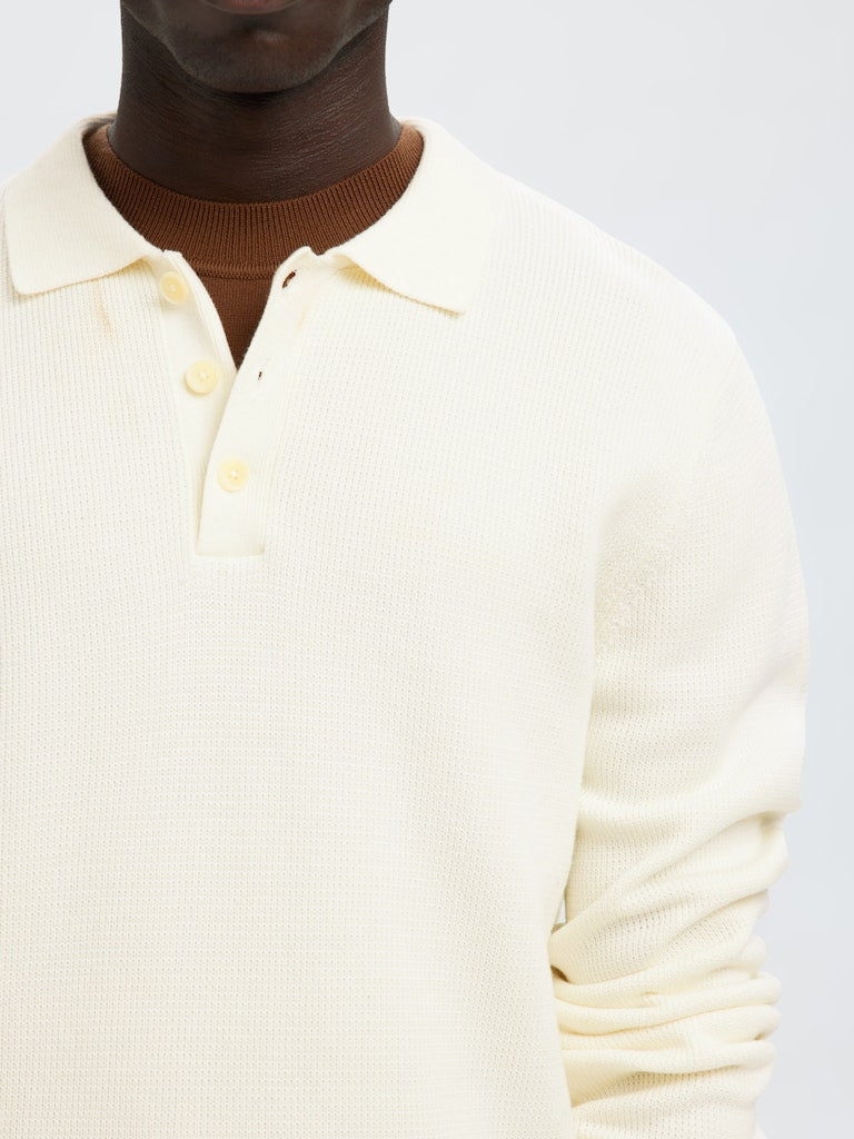 SELECTED HOMME Strick Polo Pullover Egret