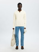 SELECTED HOMME Strick Polo Pullover Egret
