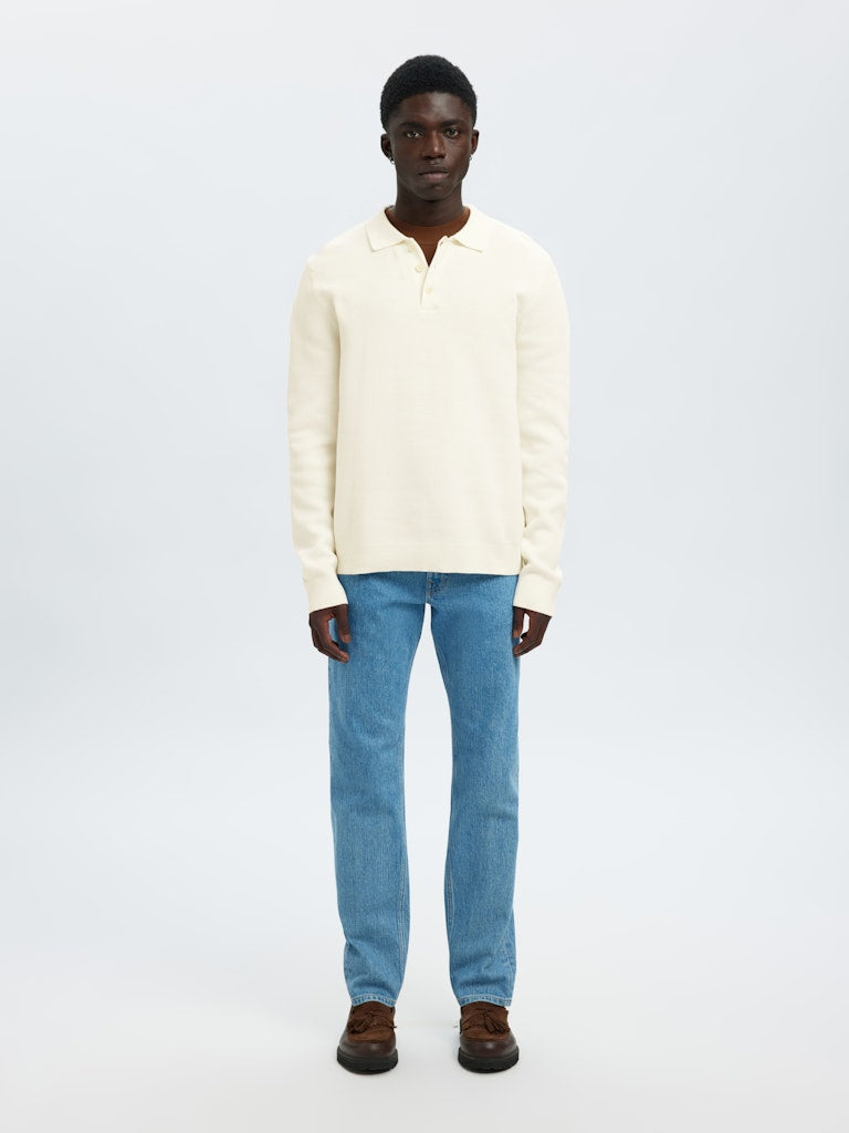 SELECTED HOMME Strick Polo Pullover Egret
