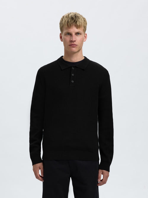 SELECTED HOMME Strick Polo Pullover Black