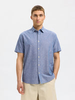 SELECTED HOMME Leinen Kurzarm Hemd Medium Blue Denim