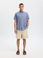 SELECTED HOMME Leinen Kurzarm Hemd Medium Blue Denim