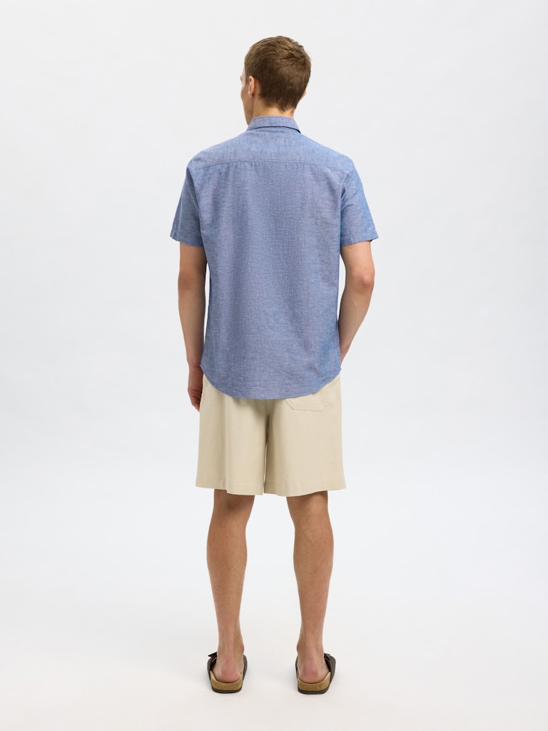 SELECTED HOMME Leinen Kurzarm Hemd Medium Blue Denim
