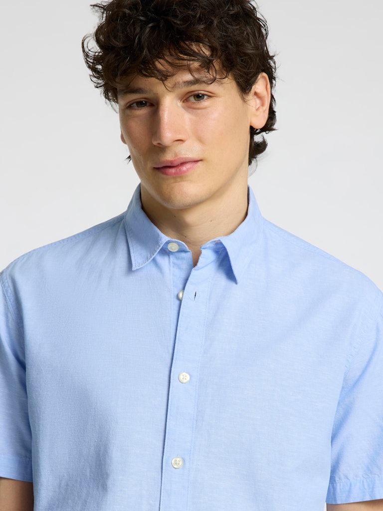 SELECTED HOMME Leinen Kurzarm Hemd Cashmere Blue
