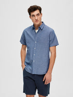 SELECTED HOMME Leinen Kurzarm Hemd Medium Blue Denim