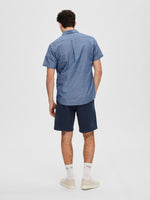 SELECTED HOMME Leinen Kurzarm Hemd Medium Blue Denim
