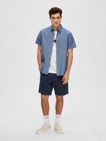 SELECTED HOMME Leinen Kurzarm Hemd Medium Blue Denim