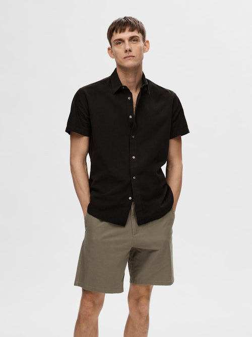 SELECTED HOMME Leinen Kurzarm Hemd Black