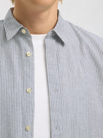 SELECTED HOMME Leinen Kurzarm Hemd Bright White Stripes