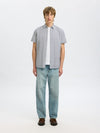SELECTED HOMME Leinen Kurzarm Hemd Bright White Stripes