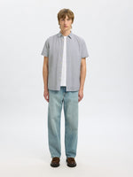 SELECTED HOMME Leinen Kurzarm Hemd Bright White Stripes