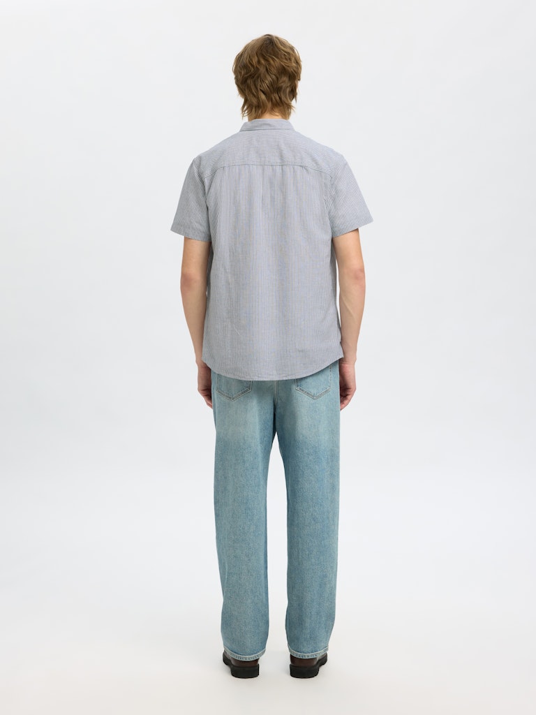 SELECTED HOMME Leinen Kurzarm Hemd Bright White Stripes