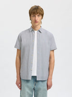 SELECTED HOMME Leinen Kurzarm Hemd Bright White Stripes