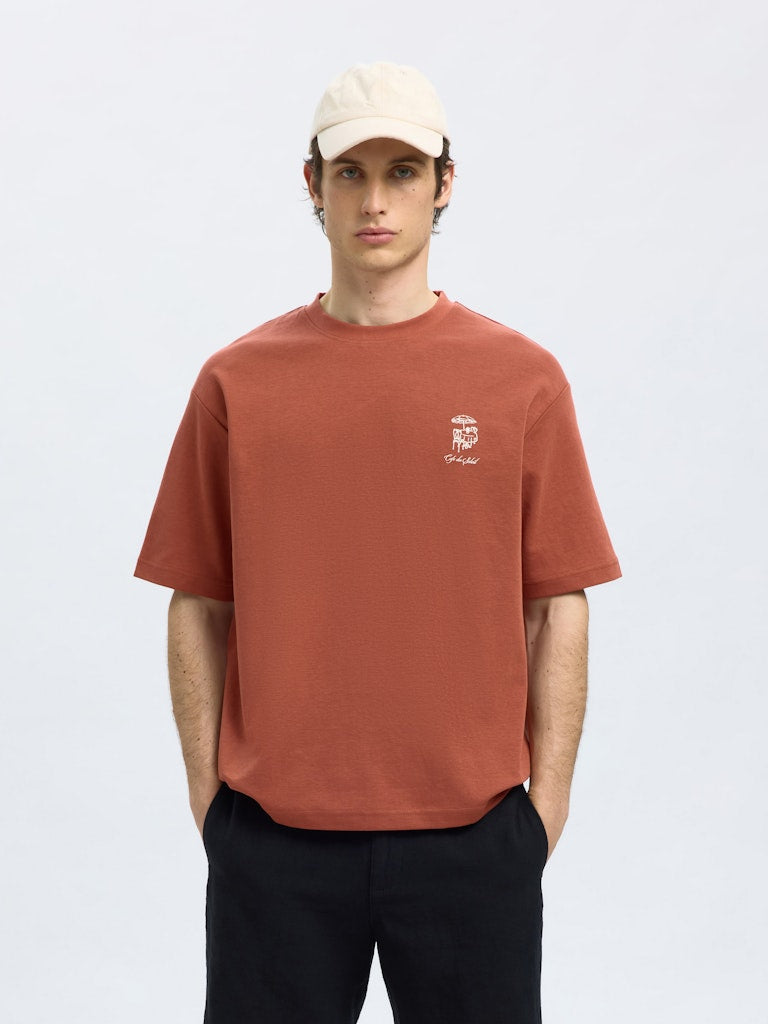 SELECTED HOMME Relax Backprint T-Shirt Etruscan Red