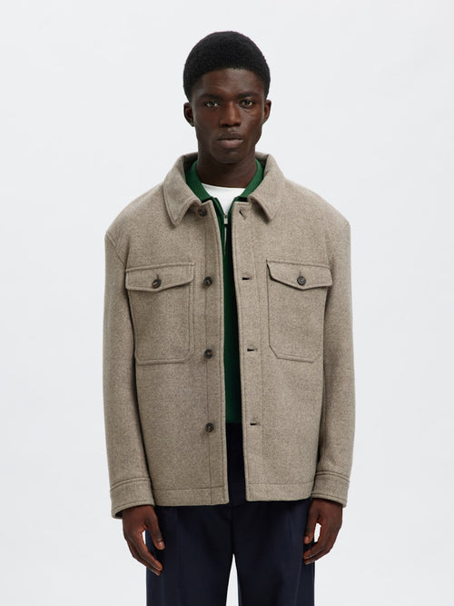 SELECTED HOMME Wolle Overshirt Deep Taupe