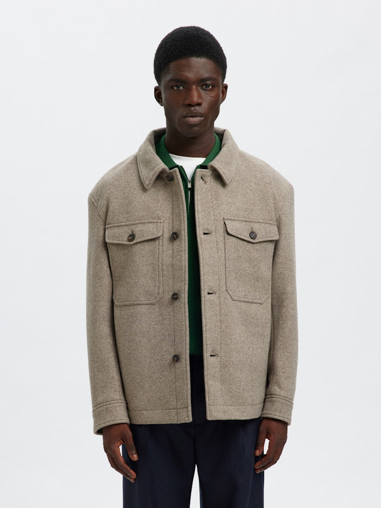 SELECTED HOMME Wolle Overshirt Deep Taupe