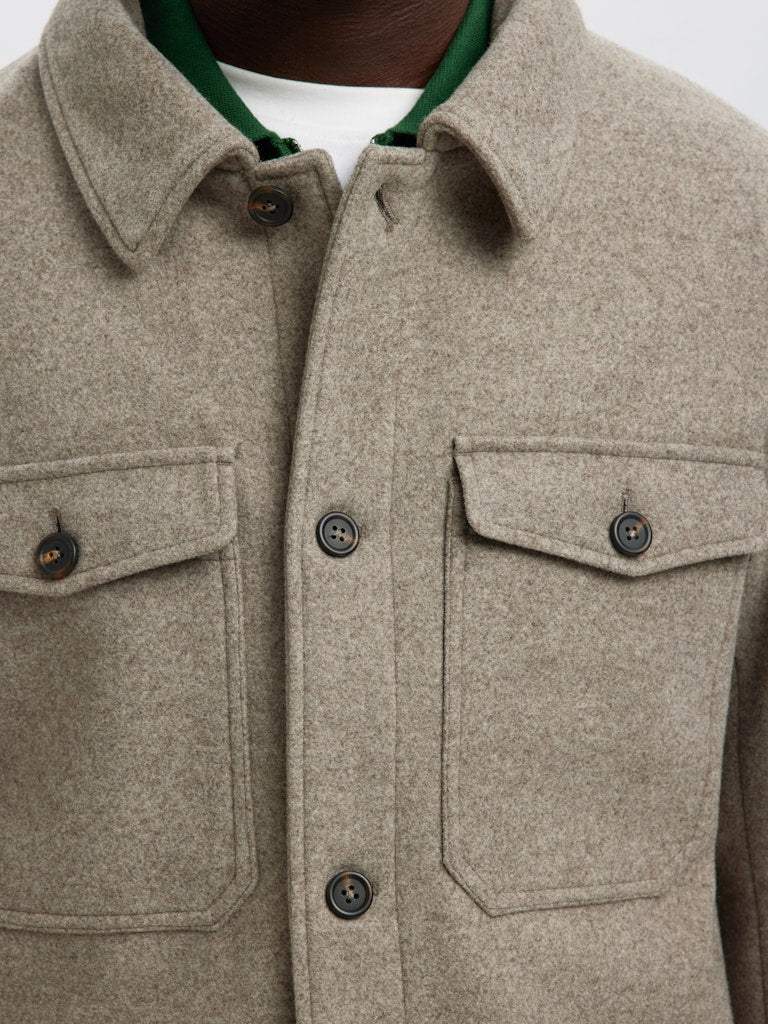 SELECTED HOMME Wolle Overshirt Deep Taupe