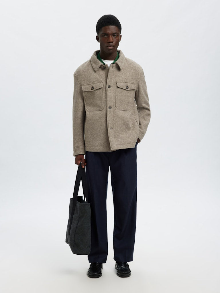 SELECTED HOMME Wolle Overshirt Deep Taupe