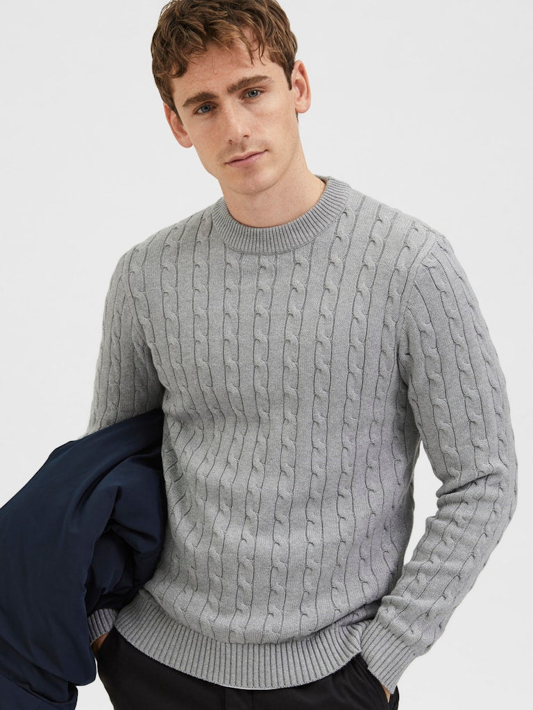 SELECTED HOMME Struktur Zopf Pullover Medium Grey Melange