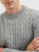 SELECTED HOMME Struktur Zopf Pullover Medium Grey Melange